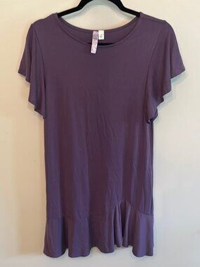 Purple Flutter Sleeve Ruffle Hem Tunic Mini Dress